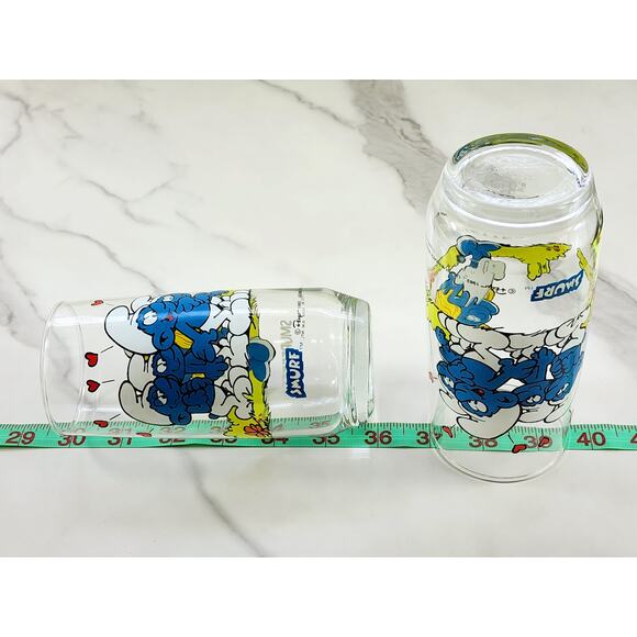 Smurf Smurfette Drinking Clear Glasses 14oz by Peyo 1982 6" x2 Vintage - Picture 15 of 15